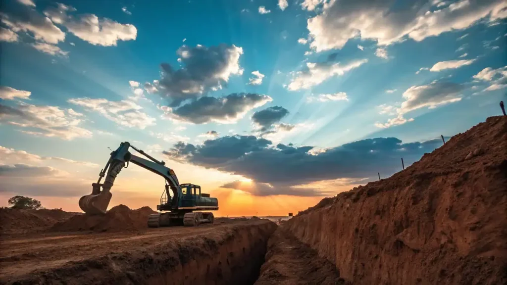 Excavator Trench: How to Choose the Right Excavator for Your Trenching Needs 2 A serene and majestic scene of an excavator diggin 1736401324531